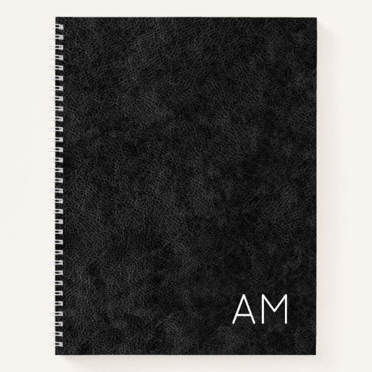 Carnet Faux Black Cuir Moderne Deux Lettres Monogramme (Devant)
