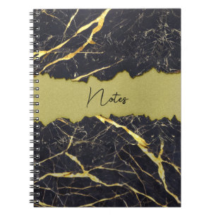 Carnet Faux Black Marbre Torn Gold Section personnalisabl