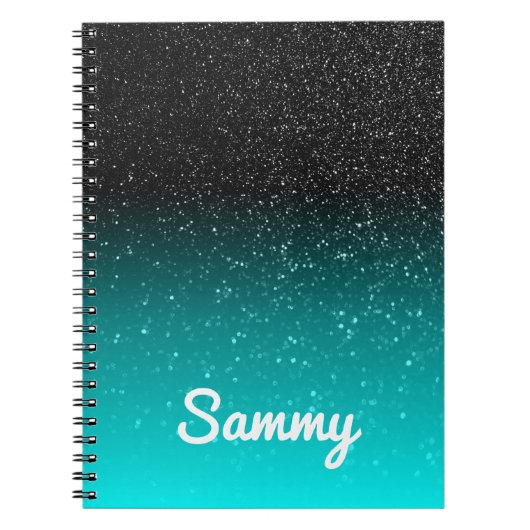 Carnet Faux Black Parties scintillant et Aqua Ombre Perso (Devant)
