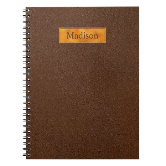 Carnet Faux Brown Leather Texture With Gold Foil Banner (Devant)