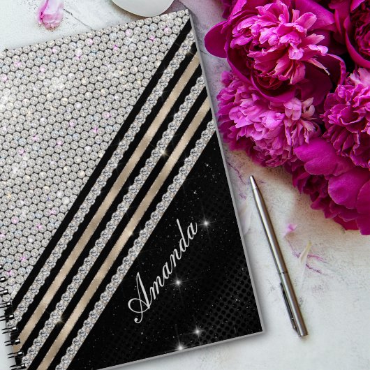Carnet Faux de cristal argent et noir Personnalisé