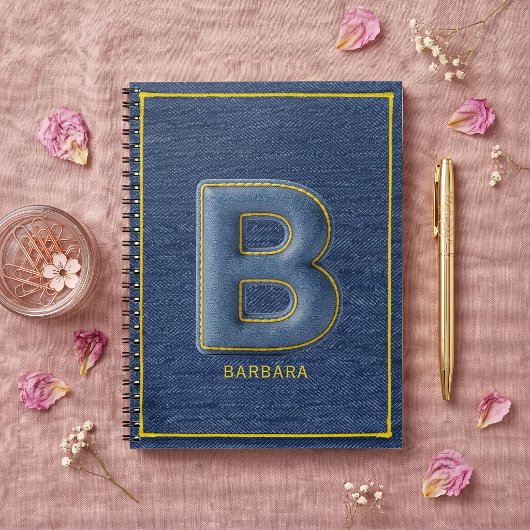 Carnet Faux Denim 3D Brodé Monogramme Lettre B