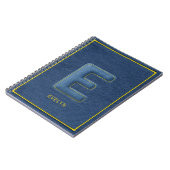 Carnet Faux Denim Bleu 3D Lettre E Monogramme Nom (Côté gauche)