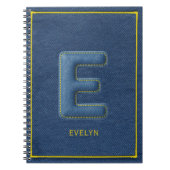 Carnet Faux Denim Bleu 3D Lettre E Monogramme Nom (Devant)