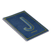 Carnet Faux Denim Jaune Broderie Monogramme J Nom (Côté Droit)