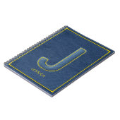 Carnet Faux Denim Jaune Broderie Monogramme J Nom (Côté gauche)