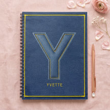 Faux Denim Yellow Stitch Letter Y Monogram