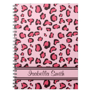 Carnet Faux imprimé léopard rose avec nom
