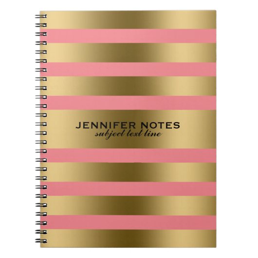 Carnet Faux métal Gold Stripes Arrière - plan rose (Devant)