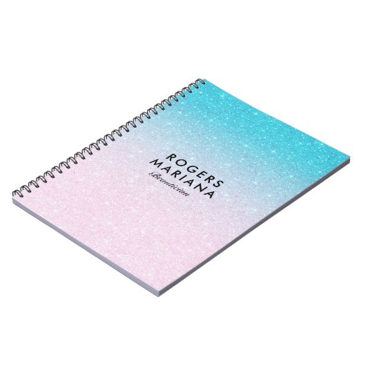 Carnet Faux paillettes ombrées rose et turquoise (Côté gauche)