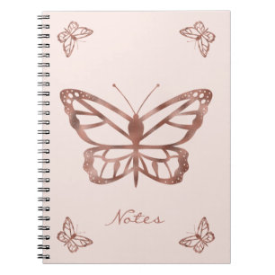 Carnet Faux rose gold aspect feuille papillon et texte pe