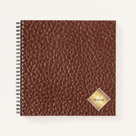 Carnet Faux Texture en Cuir Brown Monogramme personnalisé (Devant)