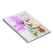 Carnet Fée à l'aquarelle en bleu avec monogramme (Côté Droit)