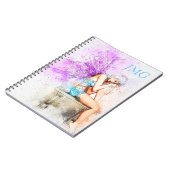 Carnet Fée à l'aquarelle en bleu avec monogramme (Côté gauche)