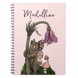 Carnet Fée d'ours rose mou dans la forêt enchantée