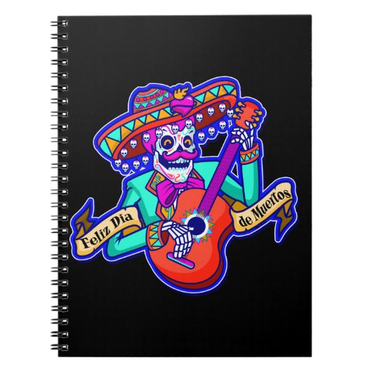 Carnet Feliz Dia De Muertos avec Squelette Jouer de la gu (Devant)