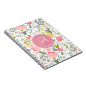 Carnet Féminin chic moderne floral rose nom monogrammé (Côté Droit)