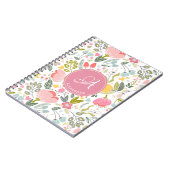 Carnet Féminin chic moderne floral rose nom monogrammé (Côté gauche)
