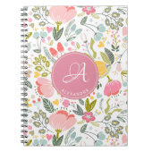 Carnet Féminin chic moderne floral rose nom monogrammé (Devant)