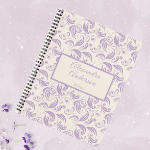 Carnet Feminine Botanique Violet Feuille Script Motif