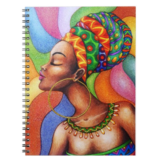 Carnet Femme africaine avec cire tissu traditionnel (Devant)