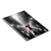 Carnet Femme Avec Un Parapluie Rouge Dans La Pluie (Côté Droit)