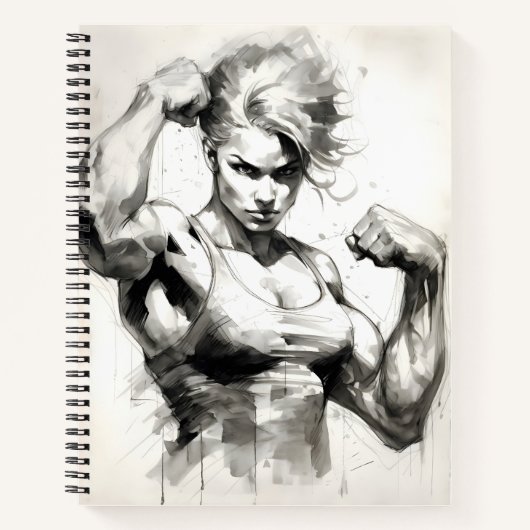 Carnet Femme Bodybuilder Flexer Ses Muscles Gym Girl (Devant)