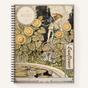 Carnet Femme du jardin de tournesols Art nouveau vintage