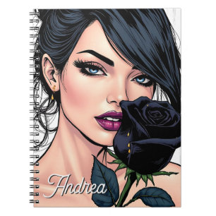 Carnet Femme Gothique Lunatique Personnalisée avec Rose