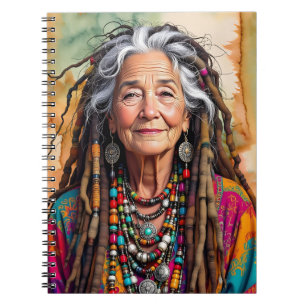 Carnet Femme Hippie Cool Vieille Dame en Dread Locks Vier