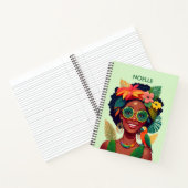 Carnet Femme noire, fleurs tropicales et perroquet (Intérieur)