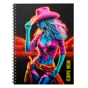 Carnet Femme occidentale colorée avec cowboy rose art cas
