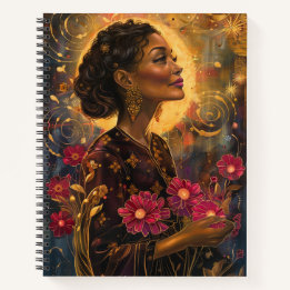 Carnet Femme radieuse et fantaisiste avec des fleurs rose