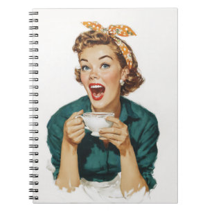Carnet Femme Rétro Joyeuse qui Apprécie son Café