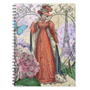 Carnet Femme victorienne à la mode rouge colorée
