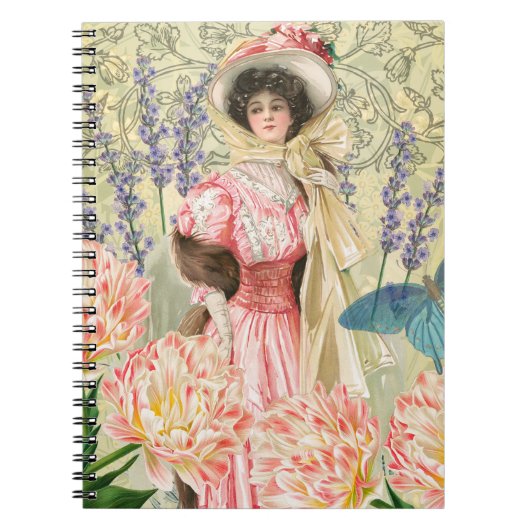 Carnet Femme victorienne florale rose Régence (Devant)