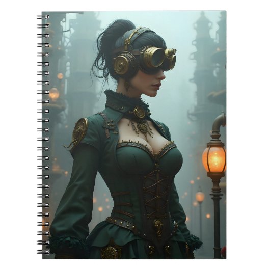 Carnet Femme victorienne Steampunk en vert (Devant)