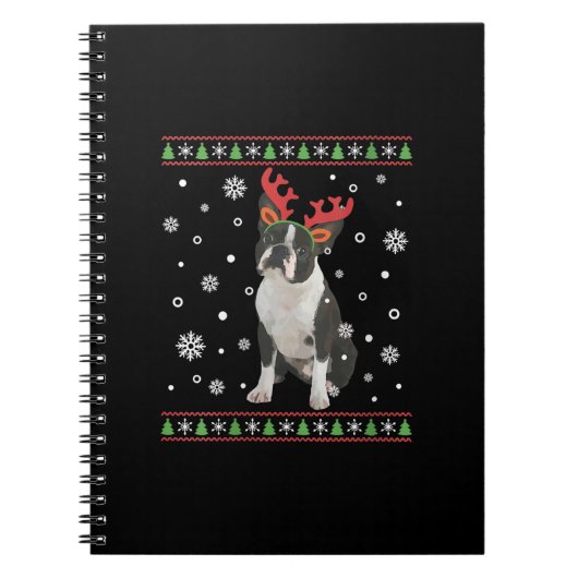 Carnet FEMMES Boston Terrier Xmas laide de Noël (Devant)