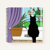 Carnet Fenêtre Chat noir regardant dehors (Devant)