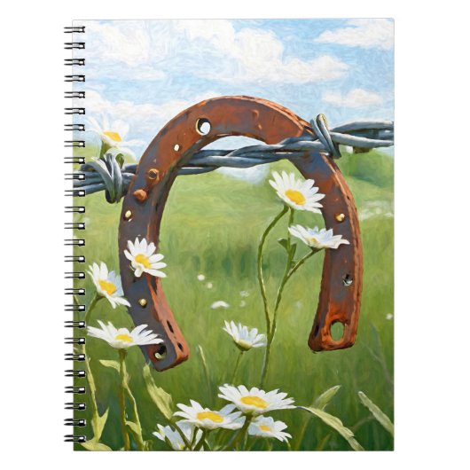 Carnet Fer à cheval rouillé et marguerites blanches (Devant)
