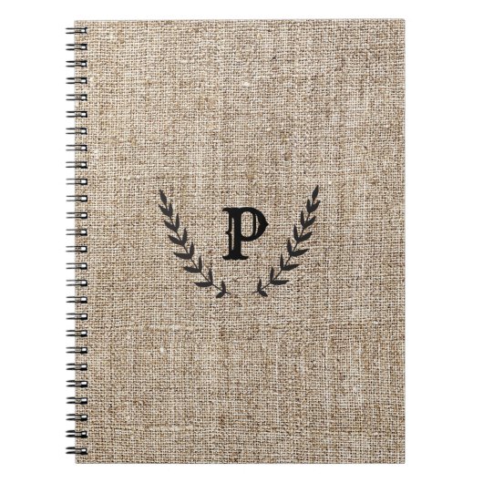 Carnet Ferme Rustique Burlap & Noir Botanique Laurier (Devant)