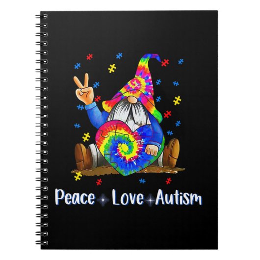 Carnet Fermeture à chaînePaix Aimer Autisme Gnome Autisme (Devant)