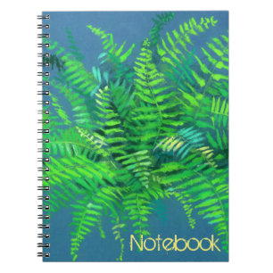 Carnet Ferne, florale, personnalisable, verdure, bleu & v