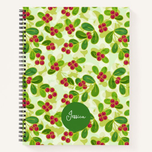 Carnet Festive Motif de fruits de canneberge, vert (Devant)