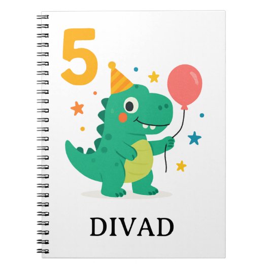 Carnet Fête d'anniversaire 5 ans de dinosaure mignon (Devant)
