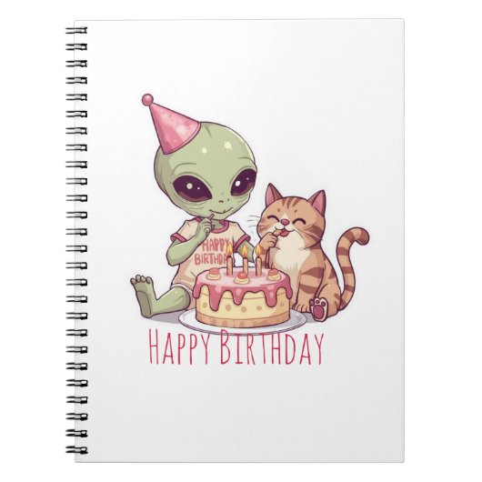 Carnet Fête d'anniversaire de chat extraterrestre dessin (Devant)