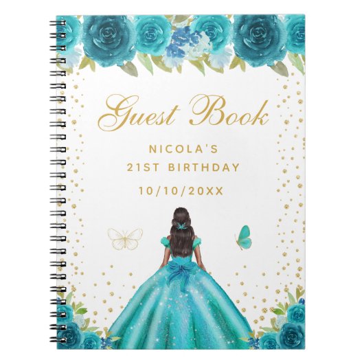 Carnet Fête d'anniversaire de princesse à peau foncée et  (Devant)