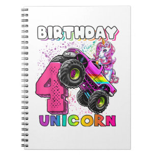 Carnet Fête d'anniversaire licorne Monster Truck 4 ans