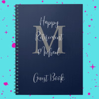 Fête de la retraite Monogramme bleu gris blanc inv