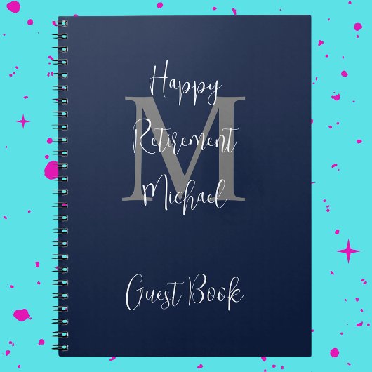 Carnet Fête de la retraite Monogramme bleu gris blanc inv